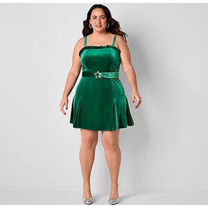NEW Y2K Johnny Wujek Evergreen Velvet Mini Prom Dress Size XL